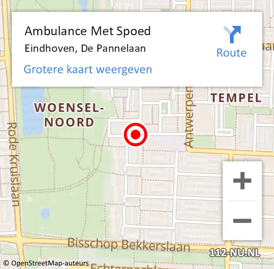 Locatie op kaart van de 112 melding: Ambulance Met Spoed Naar Eindhoven, De Pannelaan op 28 april 2016 18:54