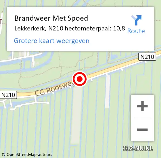 Locatie op kaart van de 112 melding: Brandweer Met Spoed Naar Lekkerkerk, N210 hectometerpaal: 10,8 op 29 april 2016 16:54