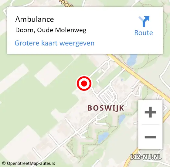 Locatie op kaart van de 112 melding: Ambulance Doorn, Oude Molenweg op 29 april 2016 19:14