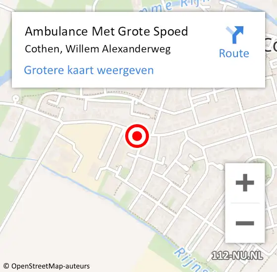Locatie op kaart van de 112 melding: Ambulance Met Grote Spoed Naar Cothen, Willem Alexanderweg op 29 april 2016 23:12