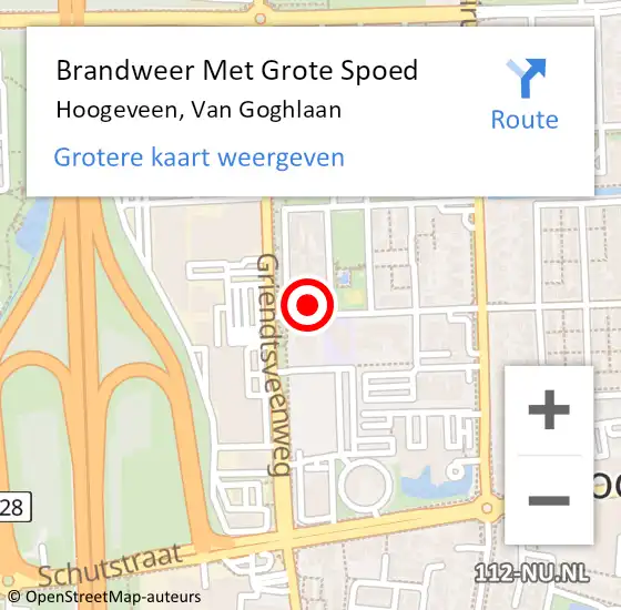 Locatie op kaart van de 112 melding: Brandweer Met Grote Spoed Naar Hoogeveen, Van Goghlaan op 29 april 2016 23:16
