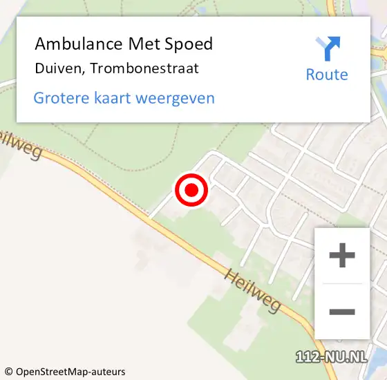 Locatie op kaart van de 112 melding: Ambulance Met Spoed Naar Duiven, Trombonestraat op 30 april 2016 04:25