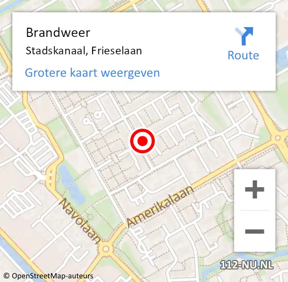 Locatie op kaart van de 112 melding: Brandweer Stadskanaal, Frieselaan op 30 april 2016 21:11