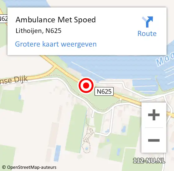 Locatie op kaart van de 112 melding: Ambulance Met Spoed Naar Lithoijen, N625 op 1 mei 2016 17:49