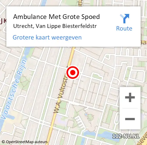 Locatie op kaart van de 112 melding: Ambulance Met Grote Spoed Naar Utrecht, Van Lippe Biesterfeldstr op 2 mei 2016 16:58