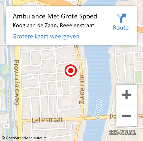 Locatie op kaart van de 112 melding: Ambulance Met Grote Spoed Naar Koog aan de Zaan, Reeelenstraat op 2 mei 2016 22:43