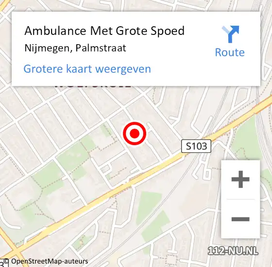 Locatie op kaart van de 112 melding: Ambulance Met Grote Spoed Naar Nijmegen, Palmstraat op 3 mei 2016 02:13