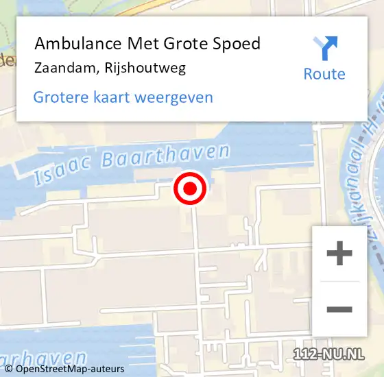 Locatie op kaart van de 112 melding: Ambulance Met Grote Spoed Naar Zaandam, Rijshoutweg op 3 mei 2016 03:38