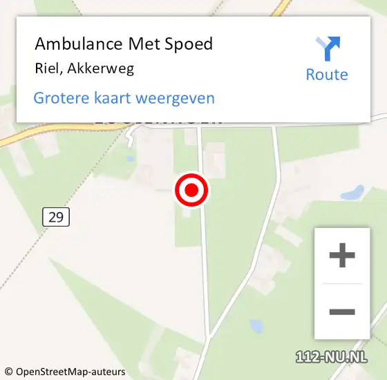 Locatie op kaart van de 112 melding: Ambulance Met Spoed Naar Riel, Akkerweg op 3 mei 2016 10:29