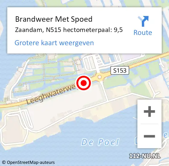 Locatie op kaart van de 112 melding: Brandweer Met Spoed Naar Zaandam, N515 hectometerpaal: 9,5 op 3 mei 2016 19:13