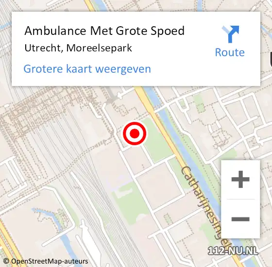 Locatie op kaart van de 112 melding: Ambulance Met Grote Spoed Naar Utrecht, Moreelsepark op 3 mei 2016 20:17