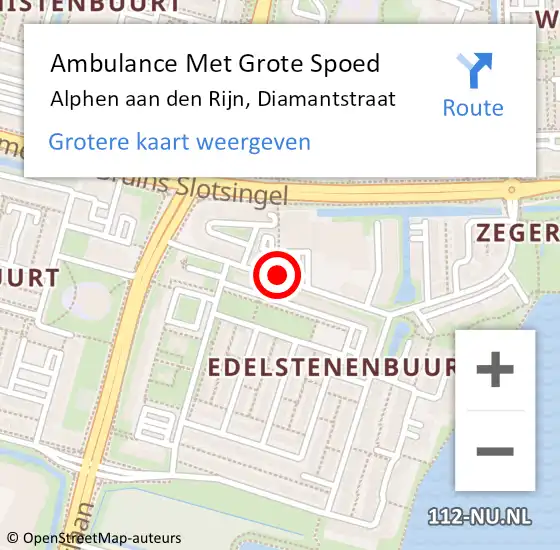 Locatie op kaart van de 112 melding: Ambulance Met Grote Spoed Naar Alphen aan den Rijn, Diamantstraat op 3 mei 2016 21:35