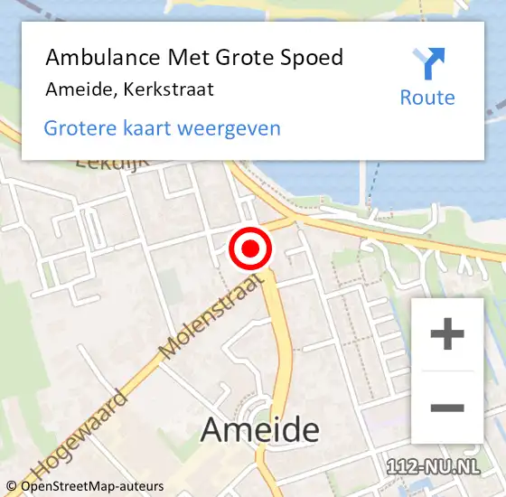 Locatie op kaart van de 112 melding: Ambulance Met Grote Spoed Naar Ameide, Kerkstraat op 4 mei 2016 07:28