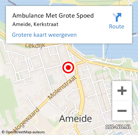 Locatie op kaart van de 112 melding: Ambulance Met Grote Spoed Naar Ameide, Kerkstraat op 4 mei 2016 07:30