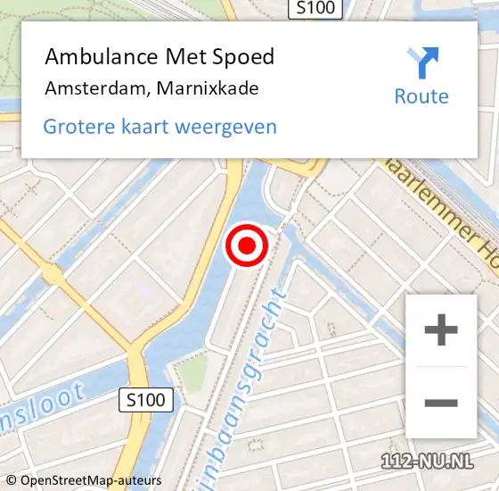 Locatie op kaart van de 112 melding: Ambulance Met Spoed Naar Amsterdam, Marnixkade op 4 mei 2016 16:54