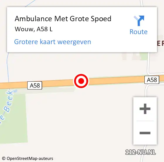 Locatie op kaart van de 112 melding: Ambulance Met Grote Spoed Naar Wouw, A58 L op 5 mei 2016 17:46