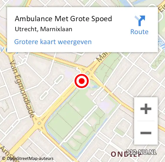 Locatie op kaart van de 112 melding: Ambulance Met Grote Spoed Naar Utrecht, Marnixlaan op 6 mei 2016 00:15