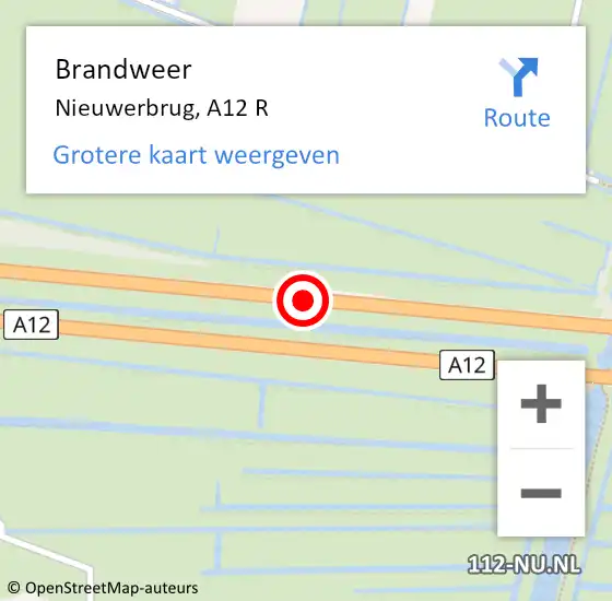 Locatie op kaart van de 112 melding: Brandweer Nieuwerbrug, A12 R op 6 mei 2016 02:07