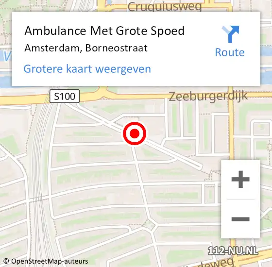 Locatie op kaart van de 112 melding: Ambulance Met Grote Spoed Naar Amsterdam, Borneostraat op 6 mei 2016 19:14