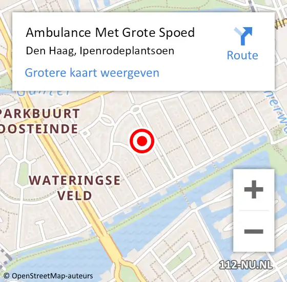 Locatie op kaart van de 112 melding: Ambulance Met Grote Spoed Naar Den Haag, Ipenrodeplantsoen op 7 mei 2016 00:02