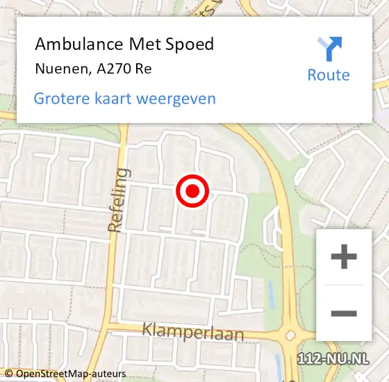 Locatie op kaart van de 112 melding: Ambulance Met Spoed Naar Nuenen, A270 Re hectometerpaal: 8,2 op 7 mei 2016 01:41
