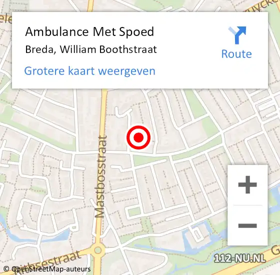 Locatie op kaart van de 112 melding: Ambulance Met Spoed Naar Breda, William Boothstraat op 7 mei 2016 04:19