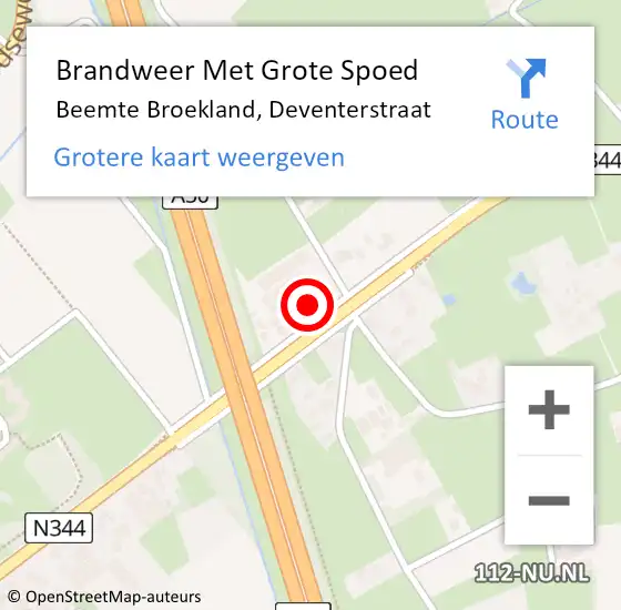 Locatie op kaart van de 112 melding: Brandweer Met Grote Spoed Naar Beemte Broekland, Deventerstraat op 7 mei 2016 12:55