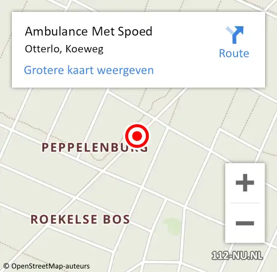 Locatie op kaart van de 112 melding: Ambulance Met Spoed Naar Otterlo, Koeweg op 7 mei 2016 14:19