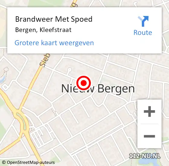Locatie op kaart van de 112 melding: Brandweer Met Spoed Naar Bergen, Kleefstraat op 7 mei 2016 16:20