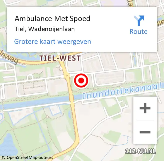 Locatie op kaart van de 112 melding: Ambulance Met Spoed Naar Tiel, Wadenoijenlaan op 7 mei 2016 22:38