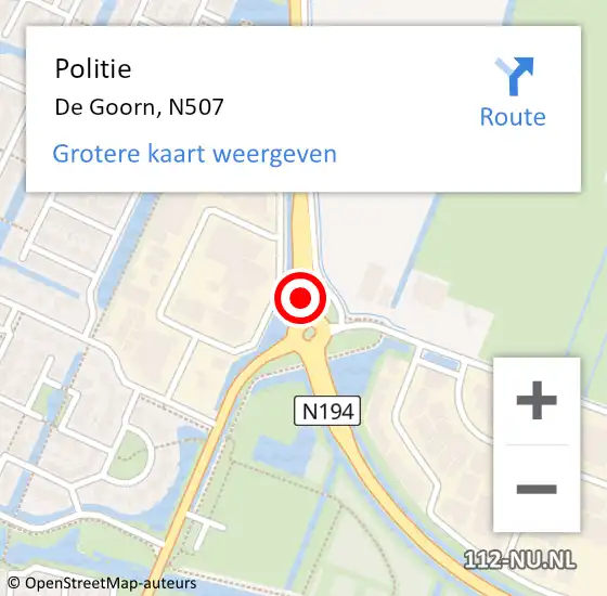 Locatie op kaart van de 112 melding: Politie De Goorn, N507 op 8 mei 2016 01:25