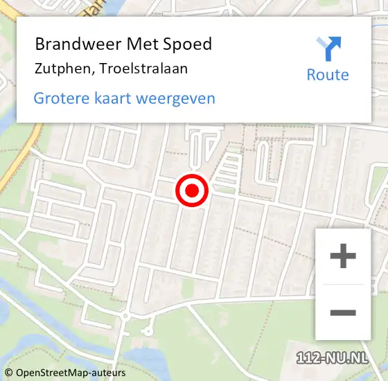Locatie op kaart van de 112 melding: Brandweer Met Spoed Naar Zutphen, Troelstralaan op 8 mei 2016 11:16