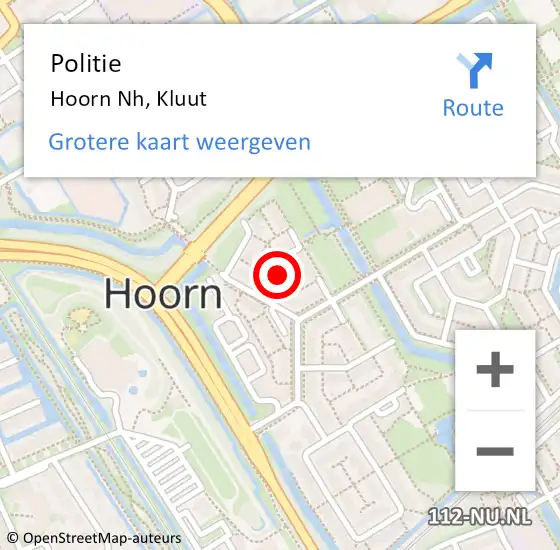 Locatie op kaart van de 112 melding: Politie Hoorn Nh, Kluut op 8 mei 2016 18:24