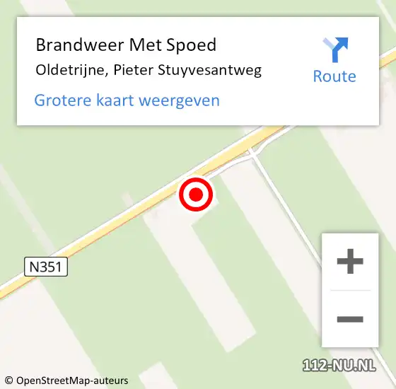 Locatie op kaart van de 112 melding: Brandweer Met Spoed Naar Oldetrijne, Pieter Stuyvesantweg op 9 mei 2016 12:30