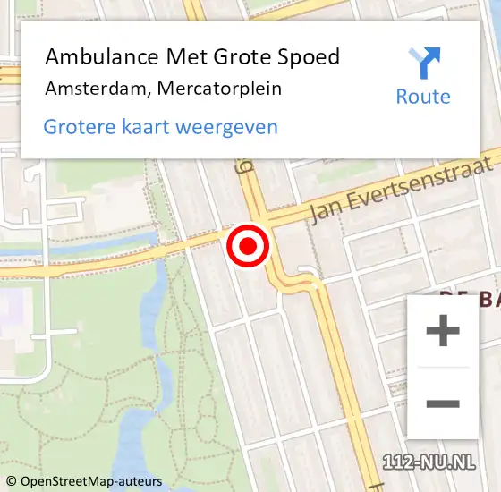 Locatie op kaart van de 112 melding: Ambulance Met Grote Spoed Naar Amsterdam, Mercatorplein op 9 mei 2016 15:03
