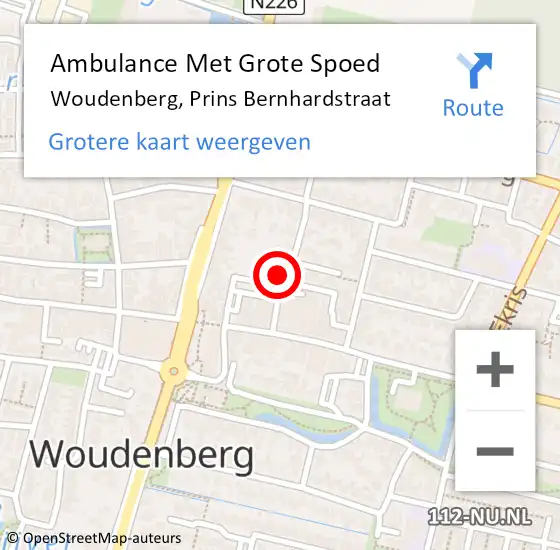 Locatie op kaart van de 112 melding: Ambulance Met Grote Spoed Naar Woudenberg, Prins Bernhardstraat op 9 mei 2016 19:11