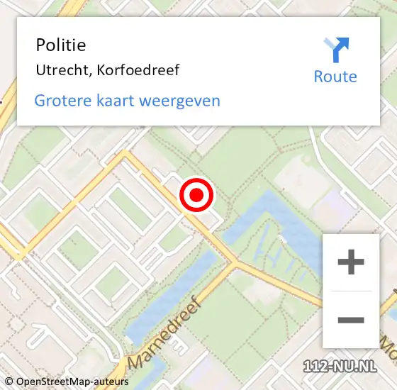 Locatie op kaart van de 112 melding: Politie Utrecht, Korfoedreef op 9 mei 2016 19:49