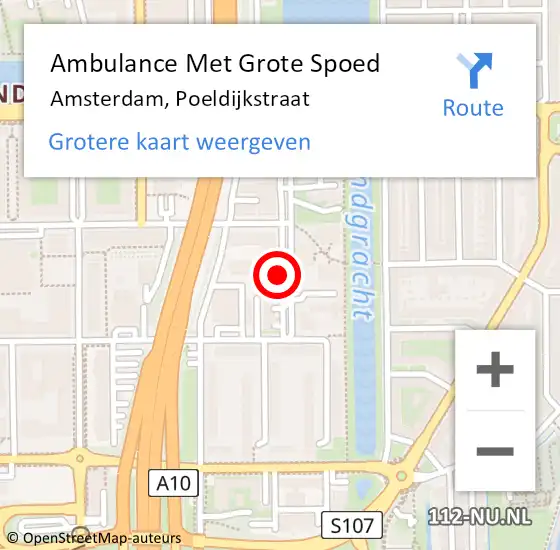 Locatie op kaart van de 112 melding: Ambulance Met Grote Spoed Naar Amsterdam, Poeldijkstraat op 10 mei 2016 02:59