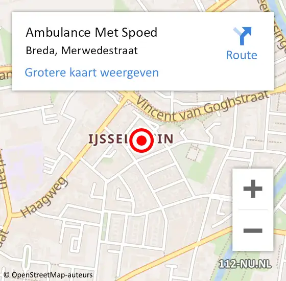 Locatie op kaart van de 112 melding: Ambulance Met Spoed Naar Breda, Merwedestraat op 11 mei 2016 09:41