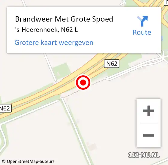 Locatie op kaart van de 112 melding: Brandweer Met Grote Spoed Naar 's-Heerenhoek, N62 hectometerpaal: 38,0 op 11 mei 2016 16:35