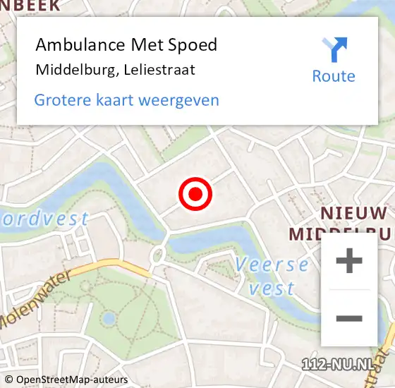 Locatie op kaart van de 112 melding: Ambulance Met Spoed Naar Middelburg, Leliestraat op 12 mei 2016 08:05