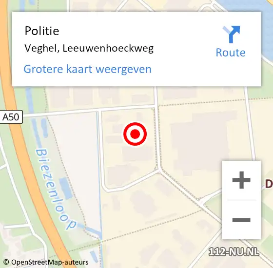 Locatie op kaart van de 112 melding: Politie Veghel, Leeuwenhoeckweg op 12 mei 2016 11:17