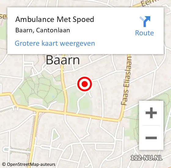 Locatie op kaart van de 112 melding: Ambulance Met Spoed Naar Baarn, Cantonlaan op 12 mei 2016 14:27