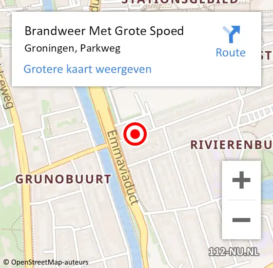 Locatie op kaart van de 112 melding: Brandweer Met Grote Spoed Naar Groningen, Parkweg op 12 mei 2016 20:09