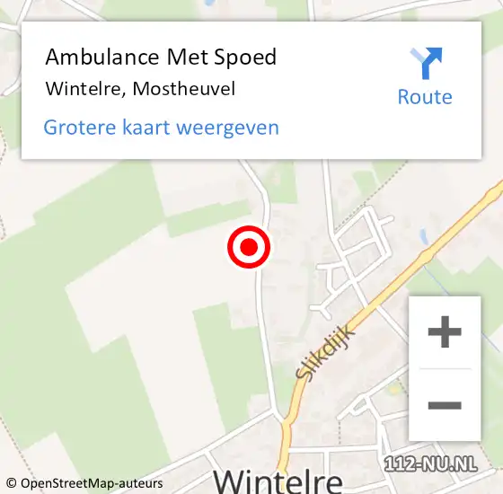 Locatie op kaart van de 112 melding: Ambulance Met Spoed Naar Wintelre, Mostheuvel op 13 mei 2016 11:07