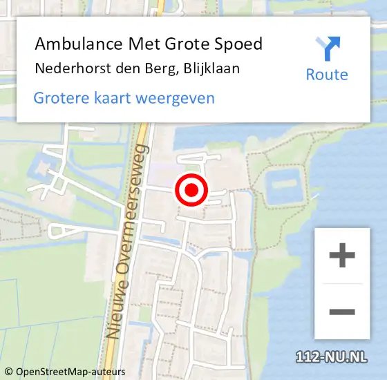 Locatie op kaart van de 112 melding: Ambulance Met Grote Spoed Naar Nederhorst den Berg, Blijklaan op 14 december 2013 22:45