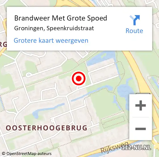 Locatie op kaart van de 112 melding: Brandweer Met Grote Spoed Naar Groningen, Speenkruidstraat op 13 mei 2016 14:25