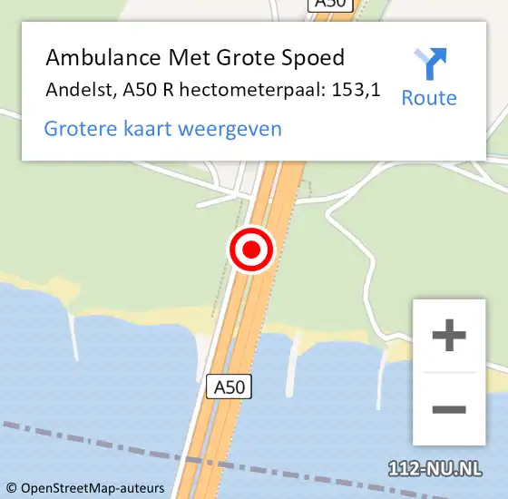 Locatie op kaart van de 112 melding: Ambulance Met Grote Spoed Naar Andelst, A50 R hectometerpaal: 153,1 op 13 mei 2016 16:44