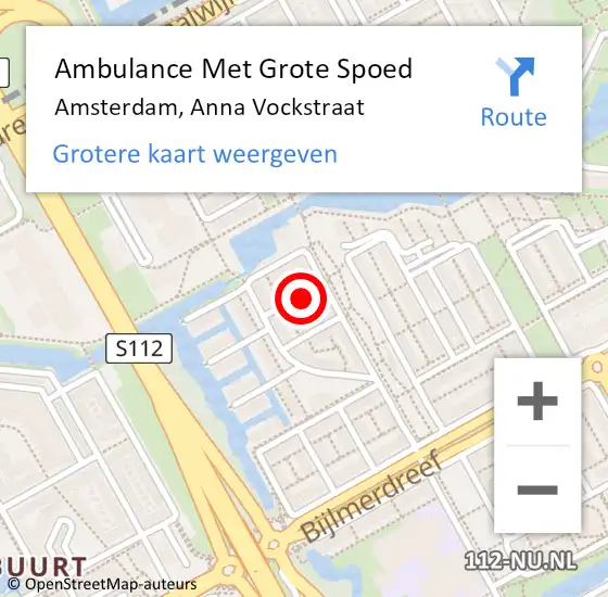 Locatie op kaart van de 112 melding: Ambulance Met Grote Spoed Naar Amsterdam, Anna Vockstraat op 13 mei 2016 18:09