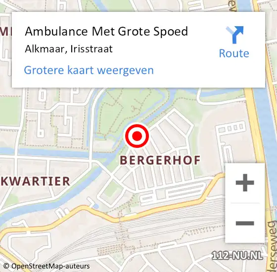 Locatie op kaart van de 112 melding: Ambulance Met Grote Spoed Naar Alkmaar, Irisstraat op 14 mei 2016 11:51